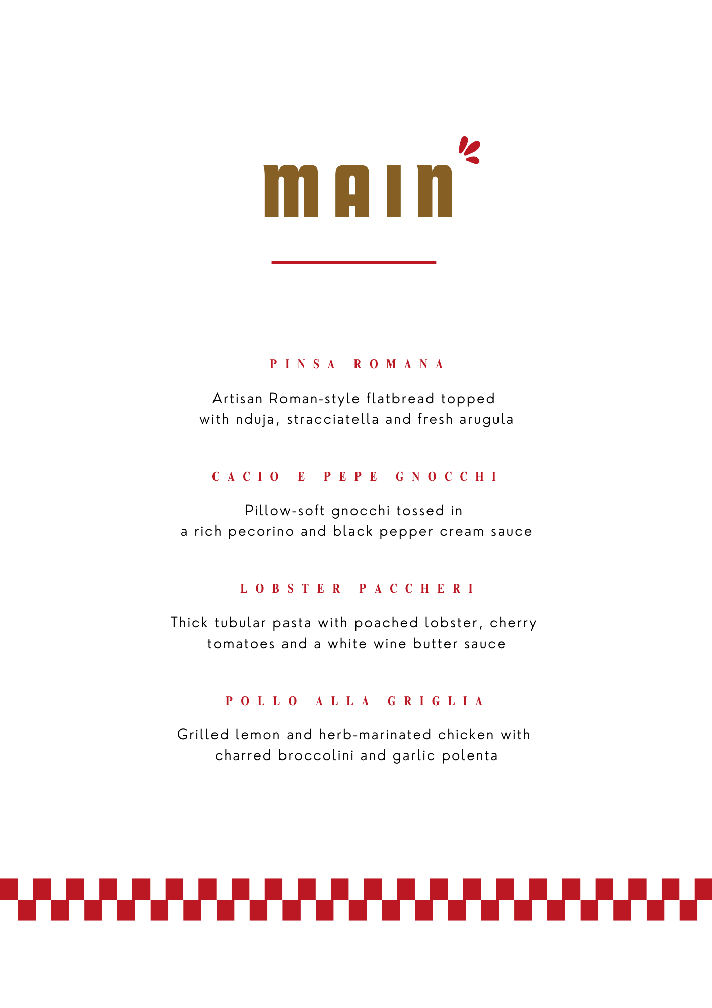 The Italian Feast Menu