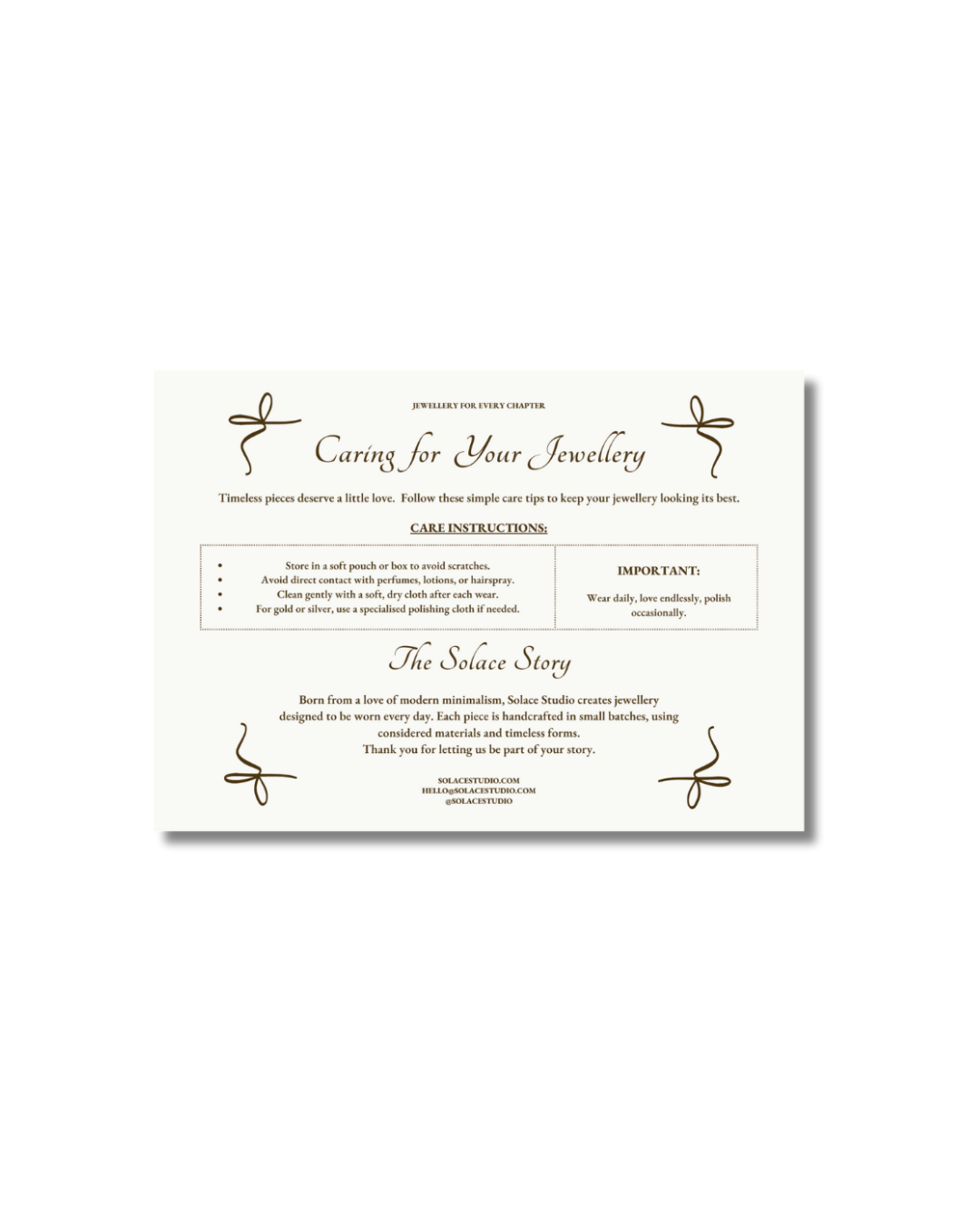 Jewellery Care Insert Card